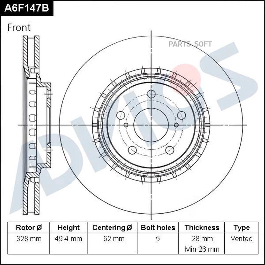 Диск тормозной передний ADVICS A6F147B - ADVICS None None
